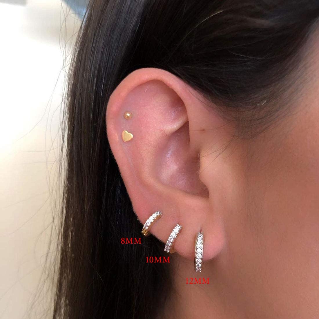 3 Paia Orecchini a Cerchio Piccoli,Orecchini a Cerchio di Cartilagine,Orecchini Anallergici Cerchio,Inox Anelli del Labbro del Naso per donna uomo, 8 mm 10 mm 12 mm