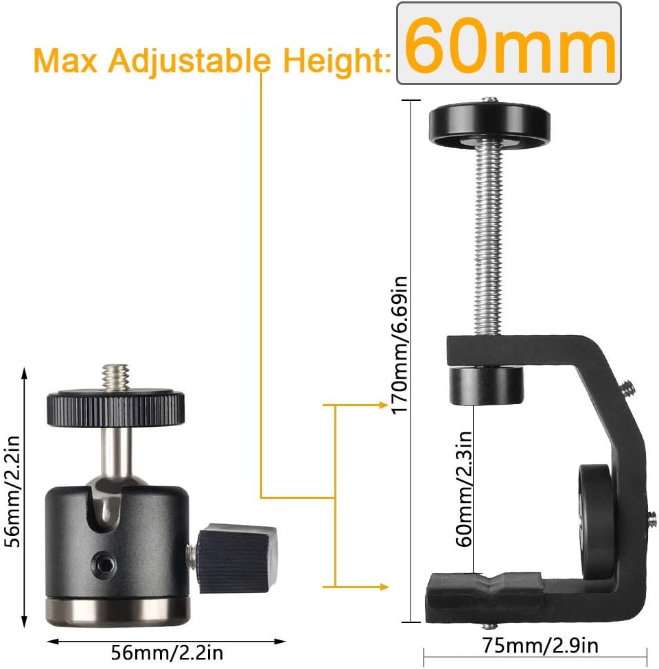 Gеt Pорulаr оƒƒеr UTEBIT C Clamp with Tripod Head Adjustable Camera Clamp Mount Set for Desktop 360 Degree Swivel Mini Ball Head with Hot Shoe and 1/4 Screw Compatible for Canon Nikon DSLR Monitor