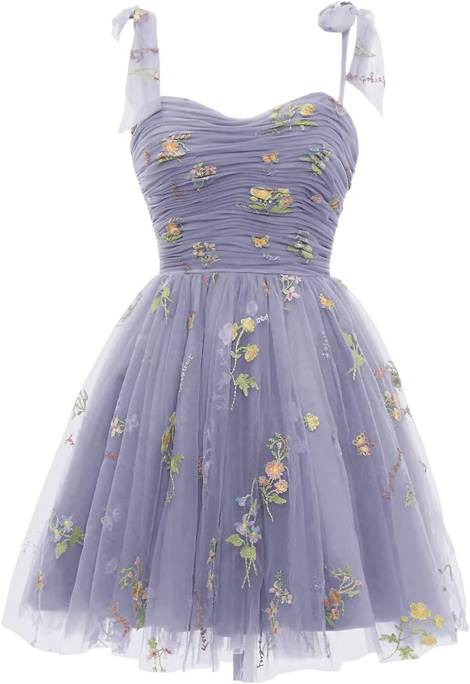 Women's Tulle Flower Embroidery Short Homecoming Dresses Spaghetti Straps A Line Graduation Party Dresses