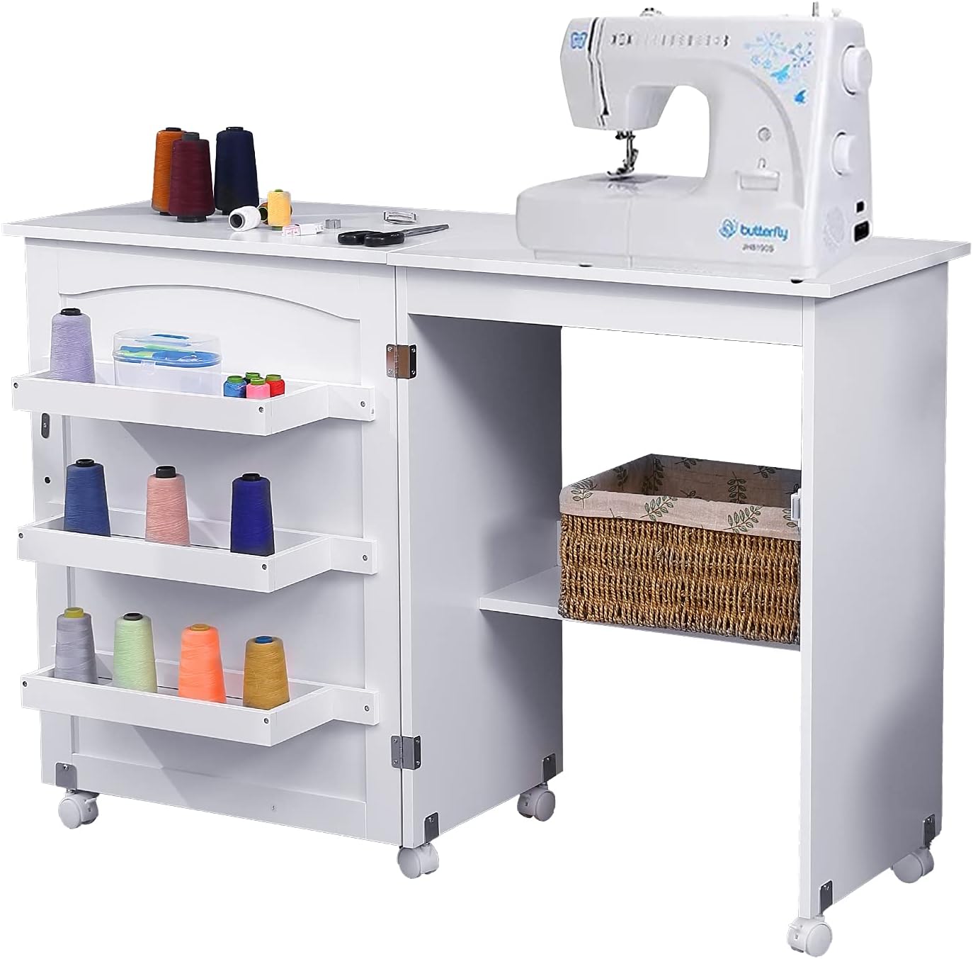 Foldable Sewing Craft Table Cart, Art Desk with Storage