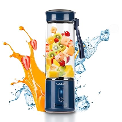 ALLSUN Portable Blender, 16 Oz Personal Blender for Shakes and Smoothies with 6 Sharp Blades, 75W Powerful Motor, 2400mAh USB Rechargeable Handheld Juicer Cup for Kitchen/Travel/Gym/Office