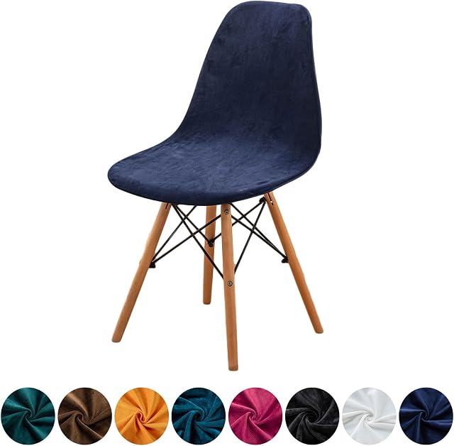 FANSU Dining Chair Covers Set of 1/2/4/6, Luxury Velvet Scandinavian Chair Slipcovers Stretch Shell Chair Covers with Back for Kitchen Dining Living Room Bedroom (2 pcs,Navy blue)