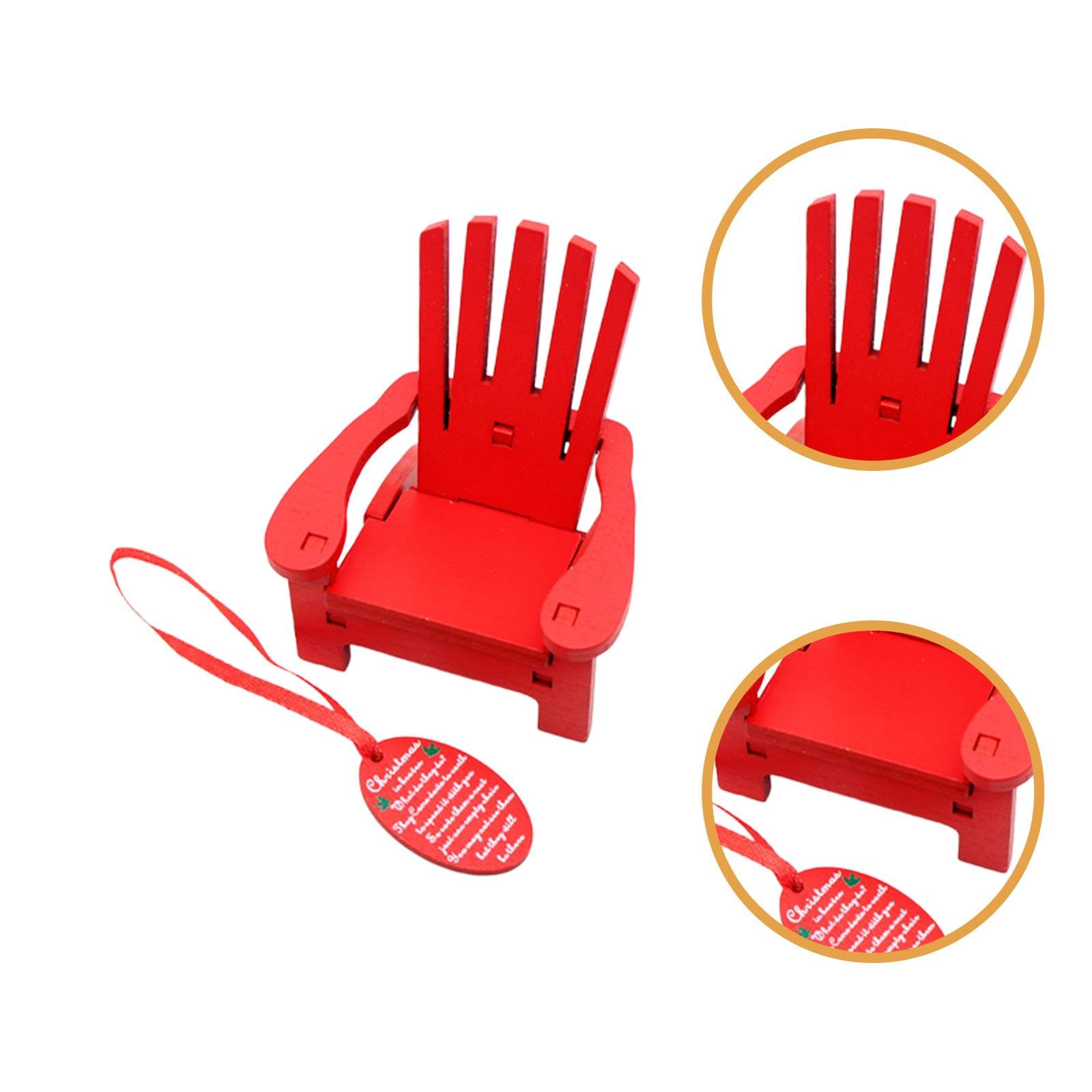 Miniature Rocking Chair Wooden Ornament Pendant Festive Scenes Photo Props Craft Christmas Decoration Miniature Beach Chair, Red — view 3