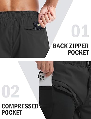 Miniatura 5 de Aolesy Pantalones cortos de correr para hombre de 57 pulgadas, de secado rápido, pantalones cortos de gimnasio con bolsillos, entrenamiento de tenis