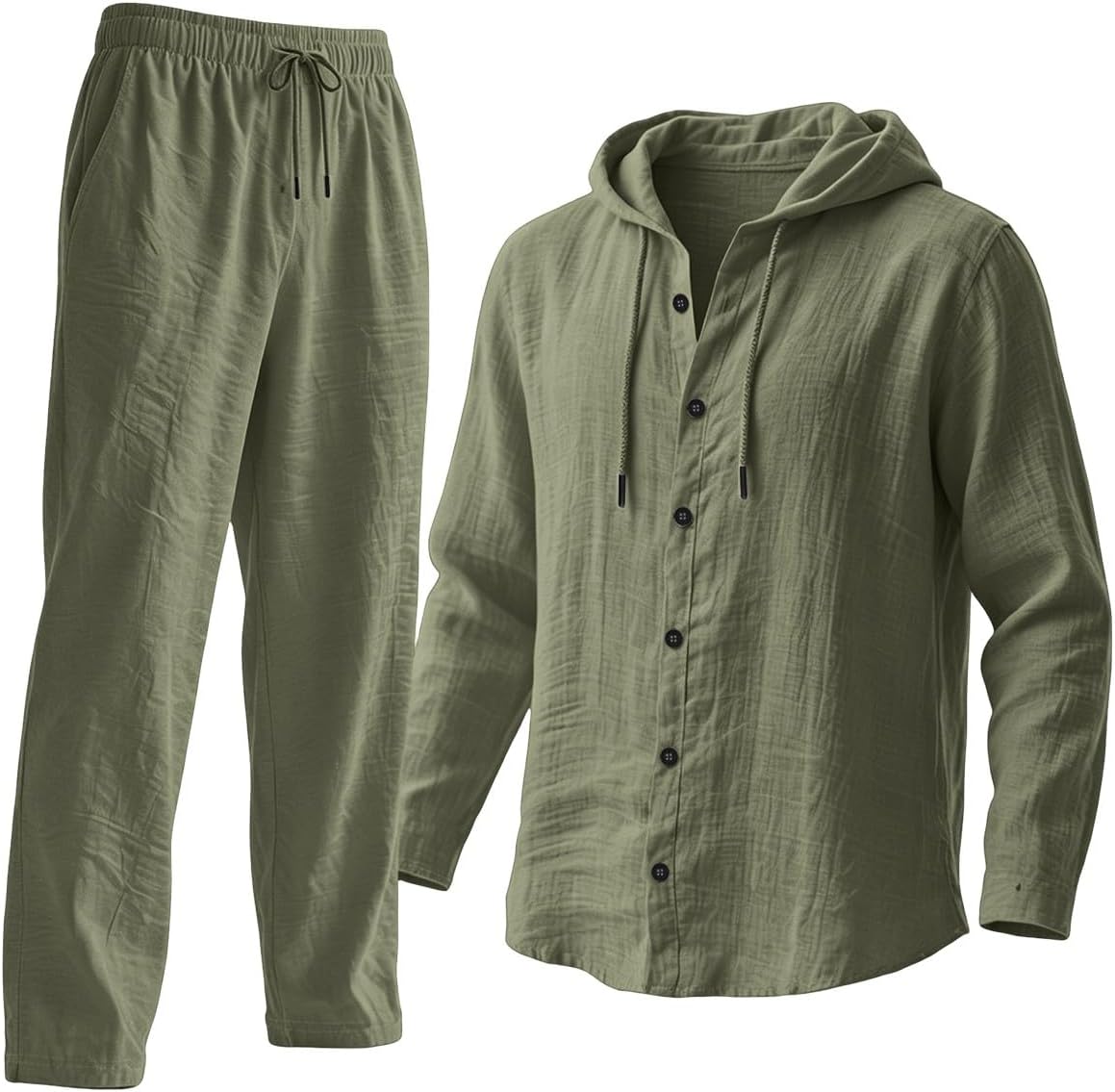Comfort Sweatsuits for Men Hooded Button Shirt Straight Leg Pants Outfits