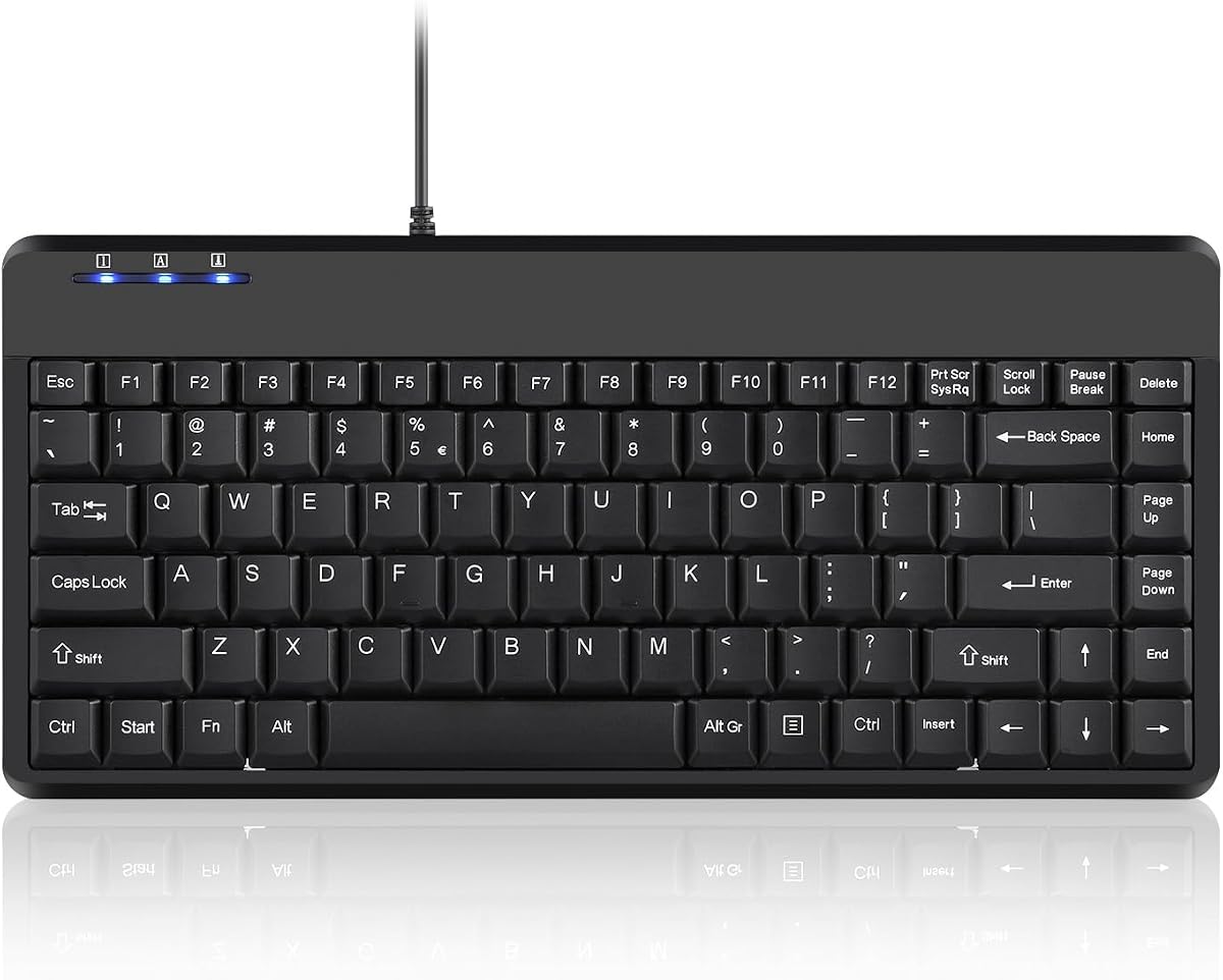 Perixx PERIBOARD-409 Mini Wired Keyboard - USB - US English Layout - Piano Black Finish - 315x147x20mm Dimension