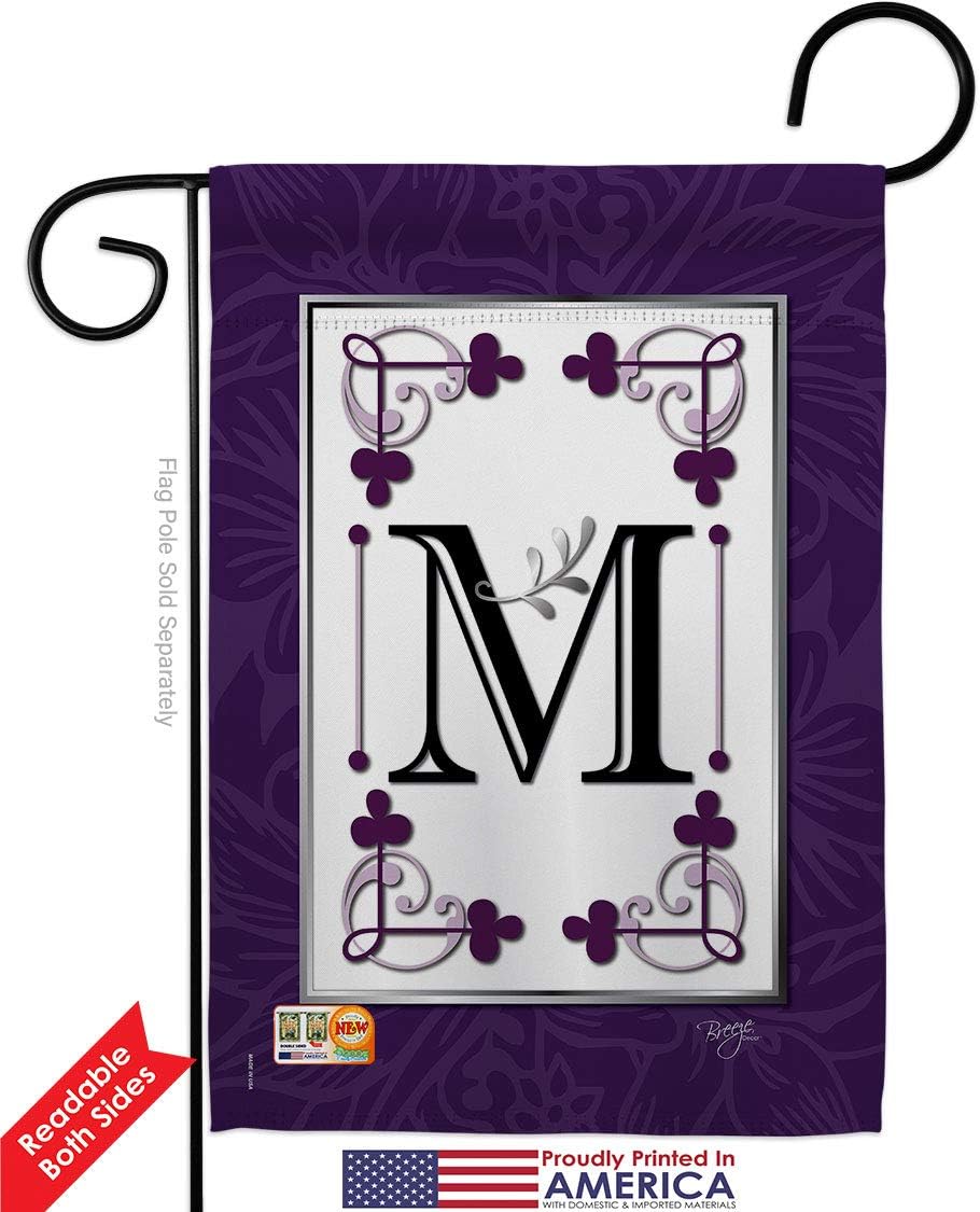Classic M Initial Garden House Flags Set Monogram Country Living Simply Beauty Floral Vintage Letter Everday Small Decorative Gift Yard Banner Double-Sided Made In USA 28 X 40