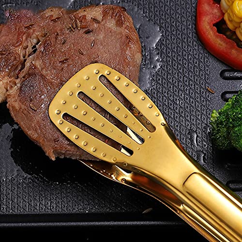 Pinzas de Cocina, Pinzas Antideslizantes de Acero Inoxidable para Alimentos, Pinzas para Servir Carne, Ensalada, Pan, Accesorios de Cocina para Barbacoa (Dorado)