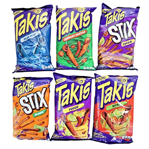 Takis Variety Pack - Takis Fuego, Takis Crunchy Fajitas, Takis Blue Heat, Takis Nitro 4 bags of 9.9 Ounce Bags of Takis Chips Takis Variety Pack - Takis Fuego, Takis Crunchy Fajitas, Takis Blue Heat, Takis Nitro 4 bags of 9.9 Ounce Bags of Takis Chips