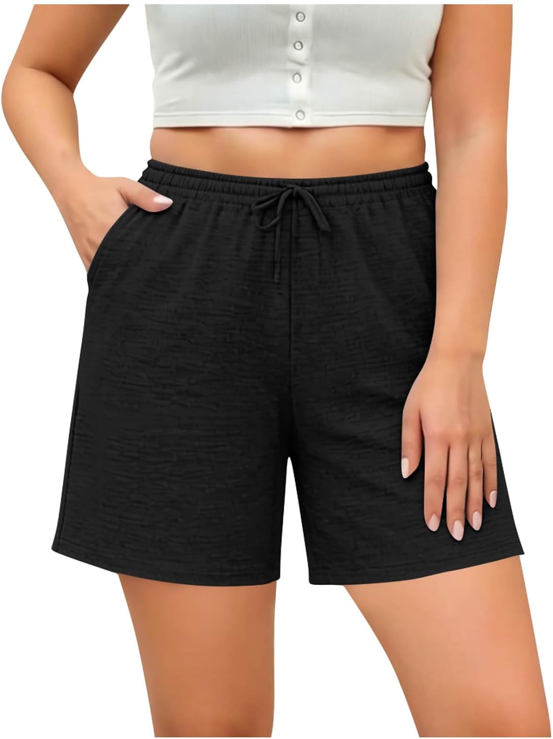 Plus Size Sporty Shorts for Women Drawstring Elastic Waist Workout Short Relaxed Fit Gym Bottoms Summer Athletic Wear