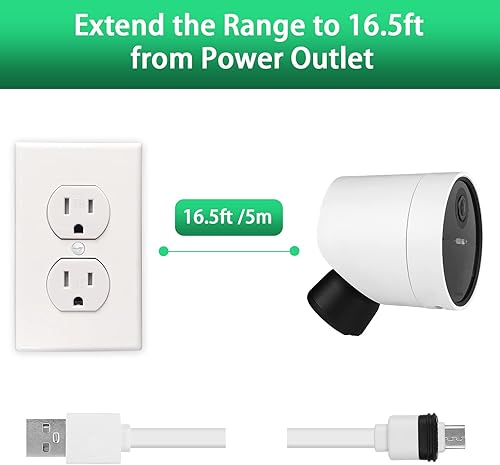 Miniatura 6 de UYODM Cable de alimentación compatible con cámara de seguridad inalámbrica SimpliSafe para exteriores, 16.5 pies, resistente a la intemperie, cable