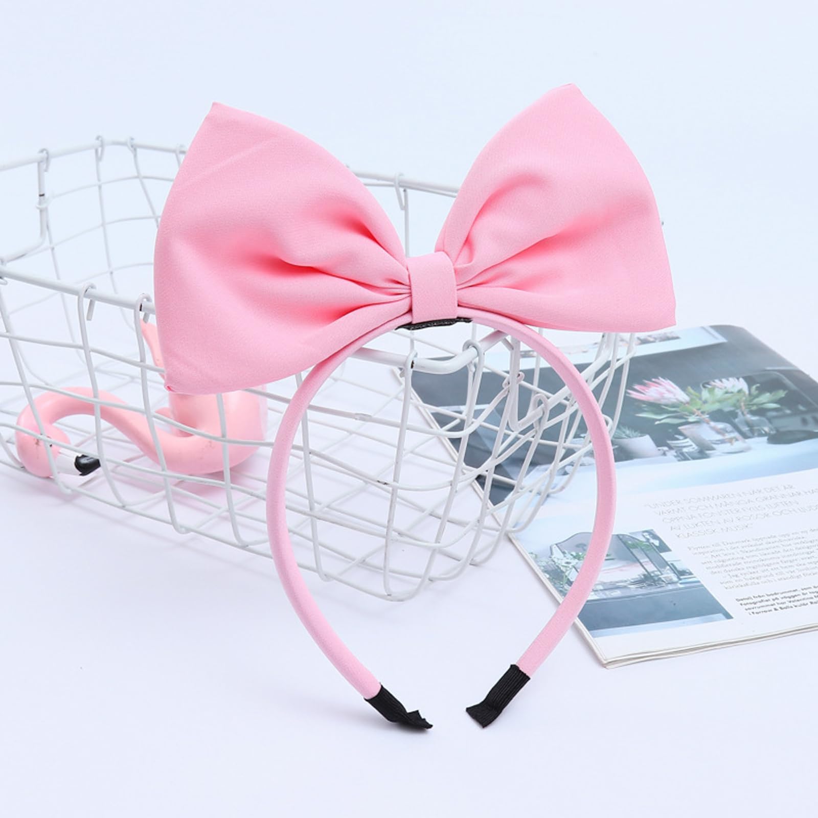 Pink Bowknot Hairband Plastic Women Hair Hoop for Daily Party Cosplay Big Bow Halloween Hair Hoop - Pink Style | Handmade Bow  main image 4