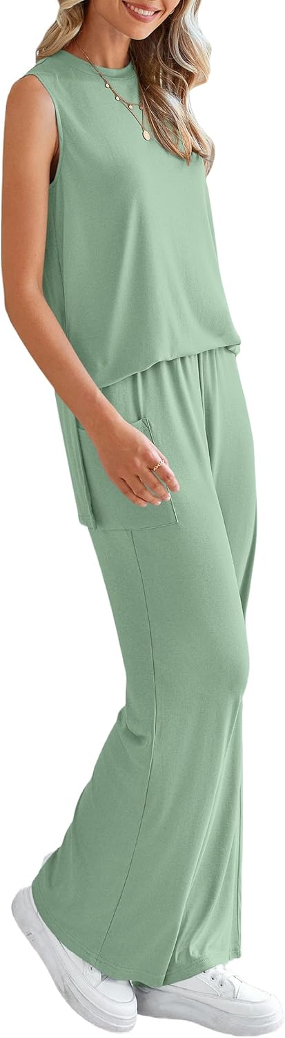 PRETTYGARDEN Women's 2 Piece Lounge Set 2026 Summer Casual Tank Top Wide Leg Pants Matching Travel Outfits Clothes Tracksuit - Image 4