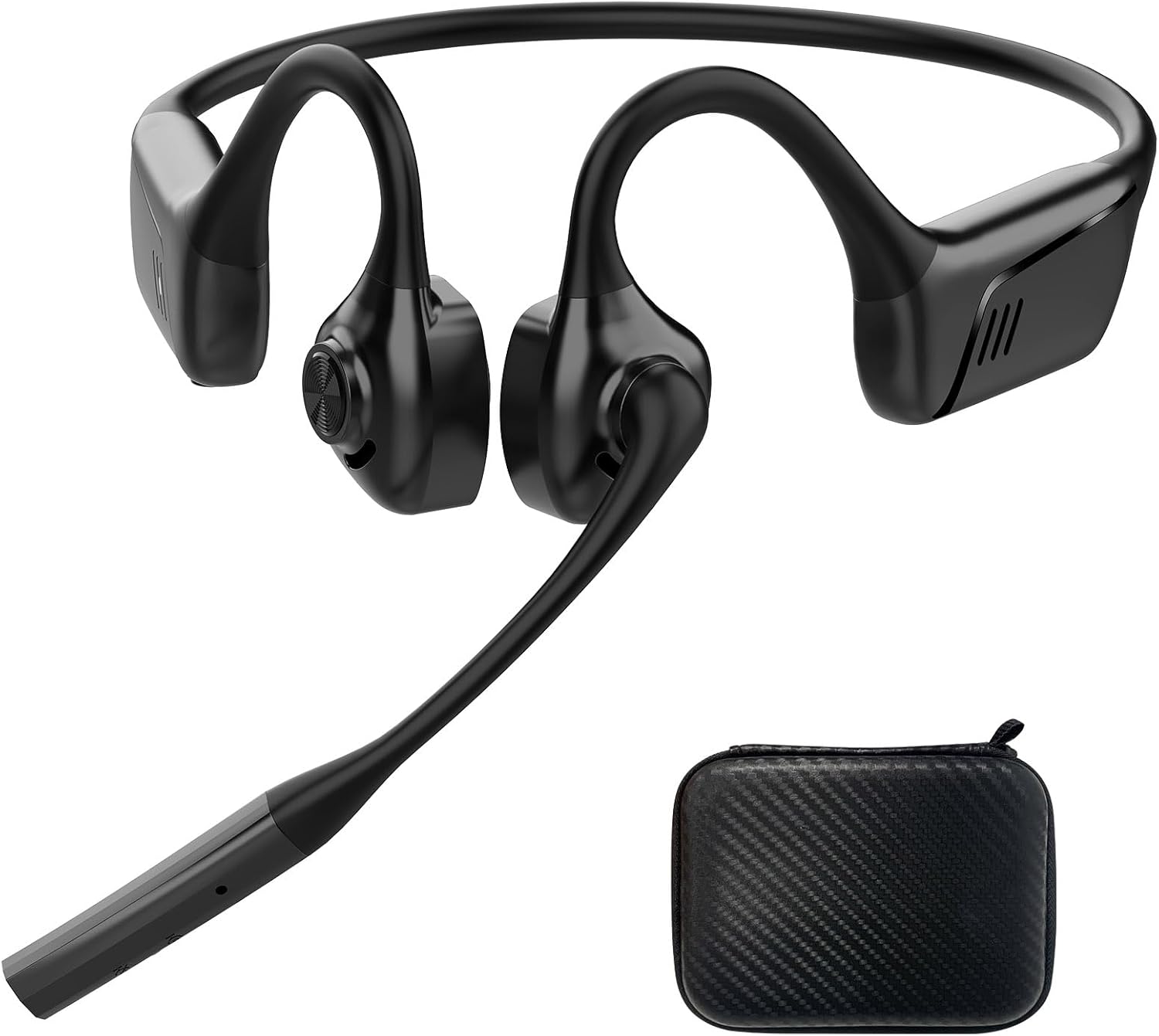 Smof Open-Ear Headphones with Mic, Wireless aptX-LL Bluetooth Headphones,Truck Driver Headset with Noise-Canceling Mic and Mute Function for Online Meeting Driving-Not Bone Conduction (Black)