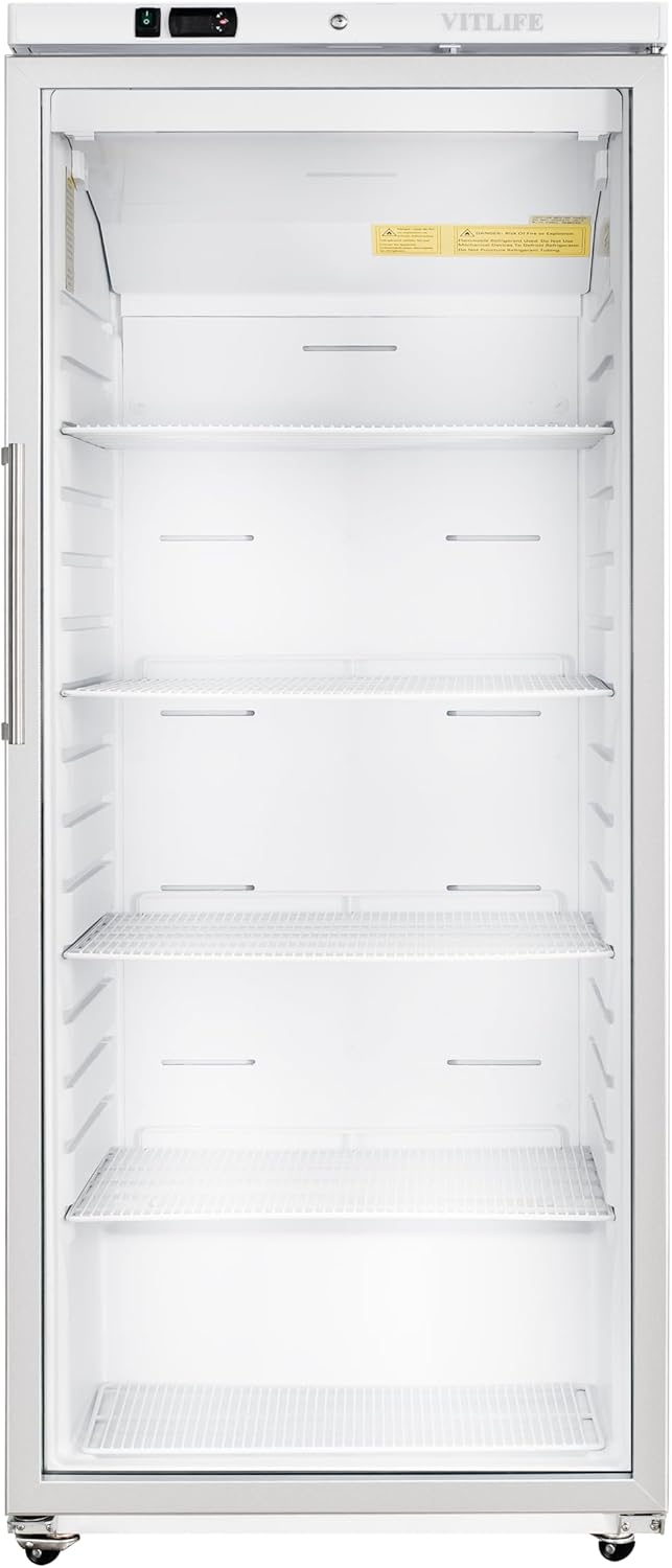 Commercial Reach-in Freezer - Glass Door, -8°F to 0°F, 18 cu.ft., frost Free, LED, Lockable, Adjustable Shelves, 3-Layer Tempered Glass, Upright Display Freezer for Restaurants/Cafés/Bars