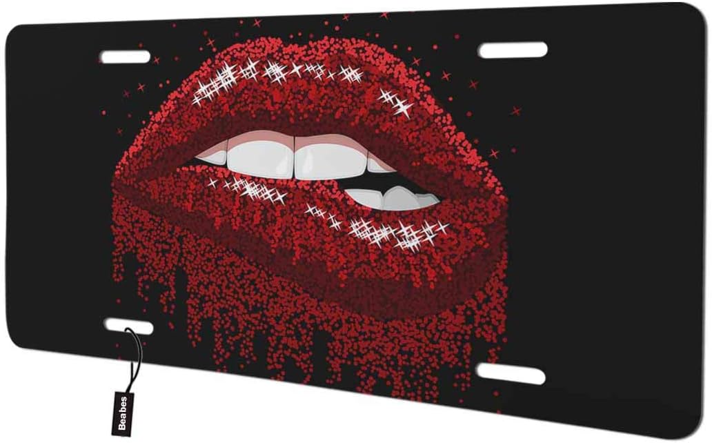 Beabes Red Lips Front License Plate Cover,Sexy Bite Lips