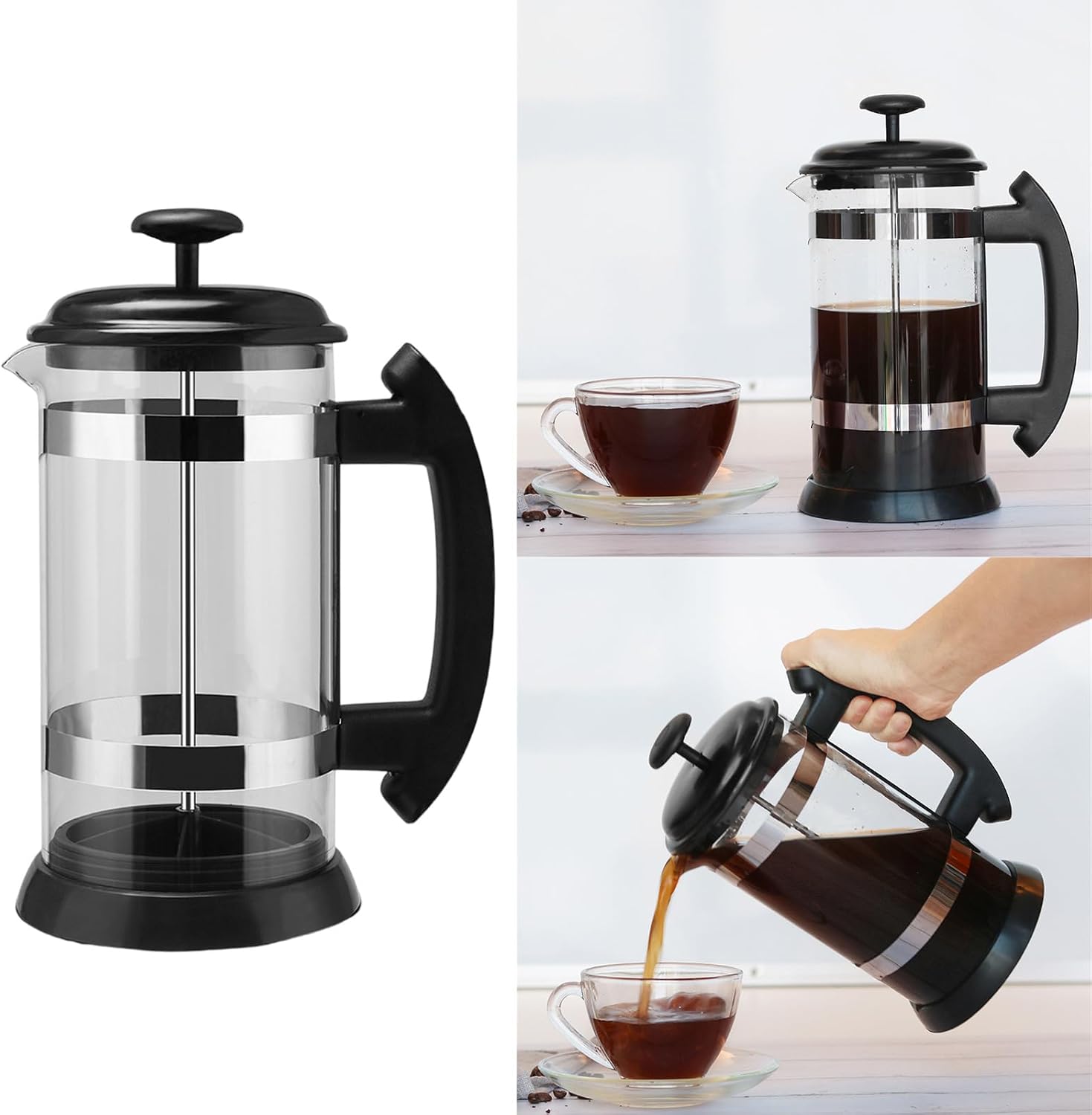 Modern French Pressed Coffee Maker Glass Body Stainless Steel Filter Professional Hand Brewed Brewing Tool Stainless Steel Press with Glass