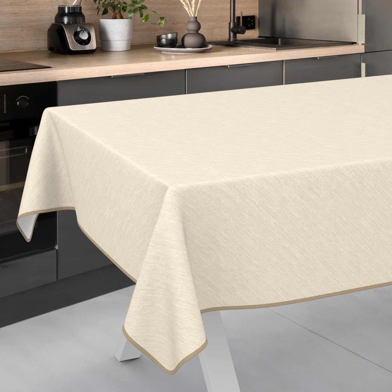 Tovaglia cerata impermeabile lavabile effetto lino 140 x 100 cm rettangolare crema