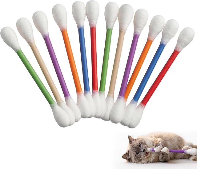 12 PCS Giant Cotton Swabs Catnip Toys for Cats Kitten Chew Teething Sticks