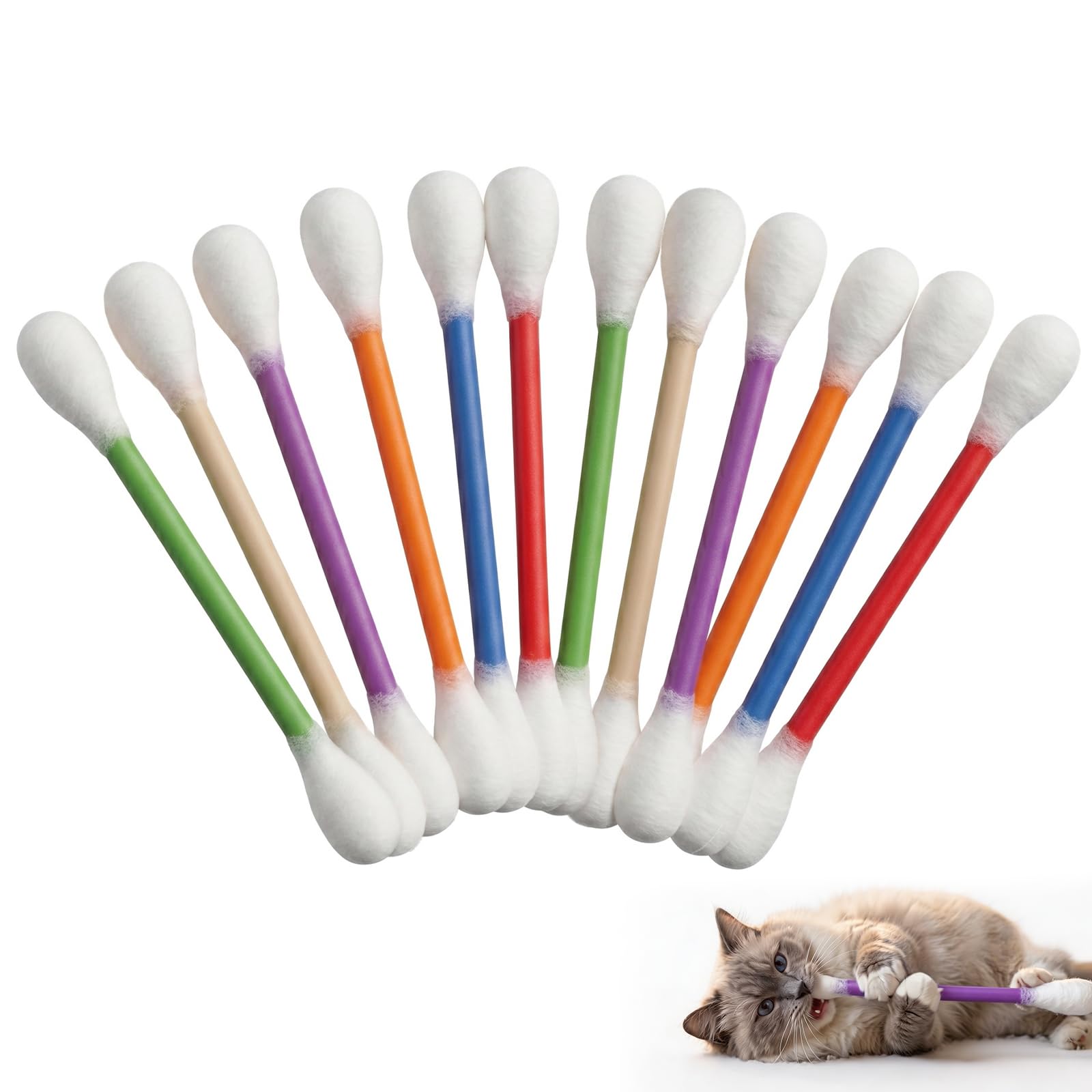 12 PCS Giant Cotton Swabs Catnip Toys for Cats Kitten Chew Teething Sticks