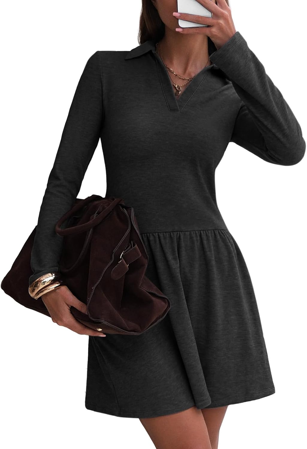 Fall fashion Vneck sweatshirt dress Aline mini trendy outfits
