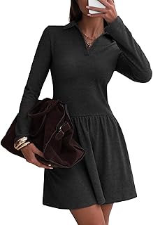 Womens Fall Fashion Long Sleeve V Neck Mini Dress Casual Sweatshirt Style A-Line Tennis Dresses Trendy Outfits 2025
