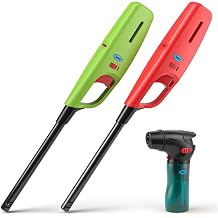 MK Lighter 3-Pack Multi-Purpose Butane Lighters 2 Large Soft Flame Utility + 1 Mini Torch, Refillable Adjustable Flame, for Candles & BBQ Lighters, Prepping & Camping Supplies Assorted Colors