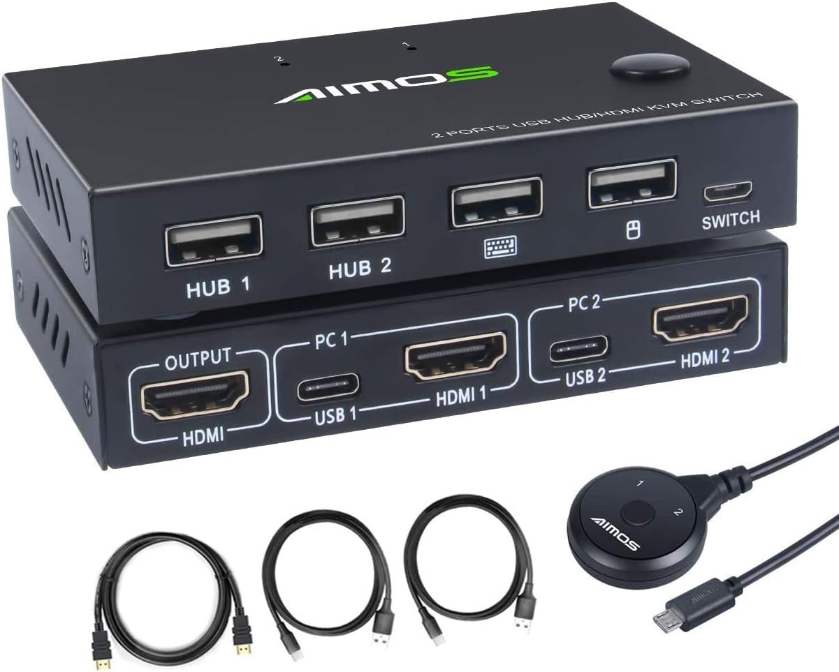 AIMOS KVM Switch, USB Switch 4K HDMI Switcher Box 2 In 1 Out For 2
