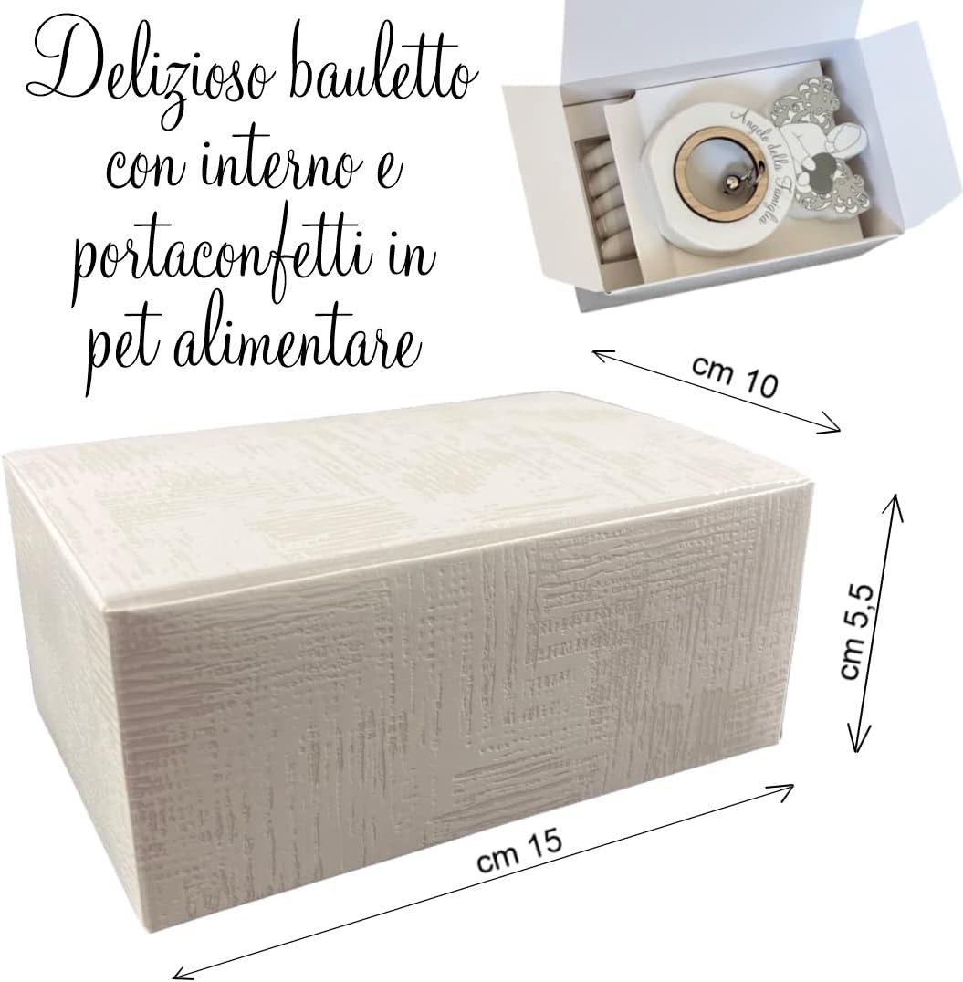 Regalami.Shop Set 4 bomboniere Angelo in Marmo di Carrara e Legno cm 11,5x7 comleto di Tutto (4 Pezzi fam)