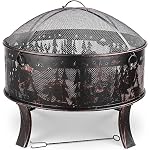 Feuerschalen, Feuerschale mit Funkenschutz, Feuerschale Garten Ø71x65cm, inkl. Poker & Kohlerost, Feuerkorb Retro-Look, Feuerstelle für Garten Camping Strand - Exquisites Elchmuster – Bild 5