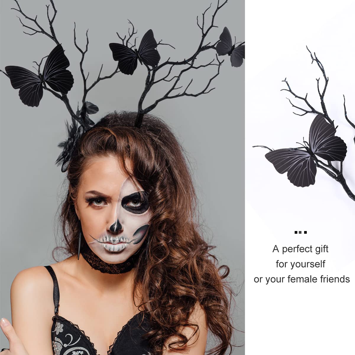 minkissy Branches Antlers Headband Halloween Horns Hairbands Animal Headband Antler Butterfly Hair Hoop Goddess Headdress Photo Prop for Halloween Cosplay Party Random Color - Image 3