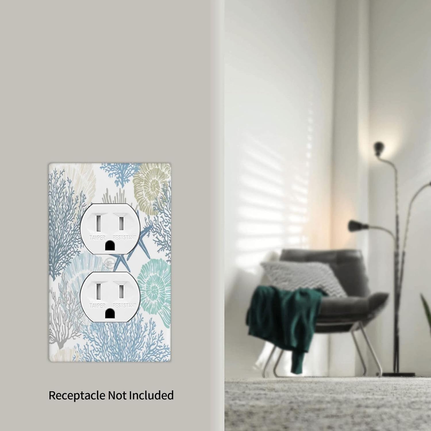 Nautical Beach Ocean Starfish Seashell Outlet Covers Decorative Light Switch Cover Coastal Blue Teal Coral Wall Plate Switchpalte Electrical Faceplate for Bathroom Kitchen Home 4.5"x2.76"