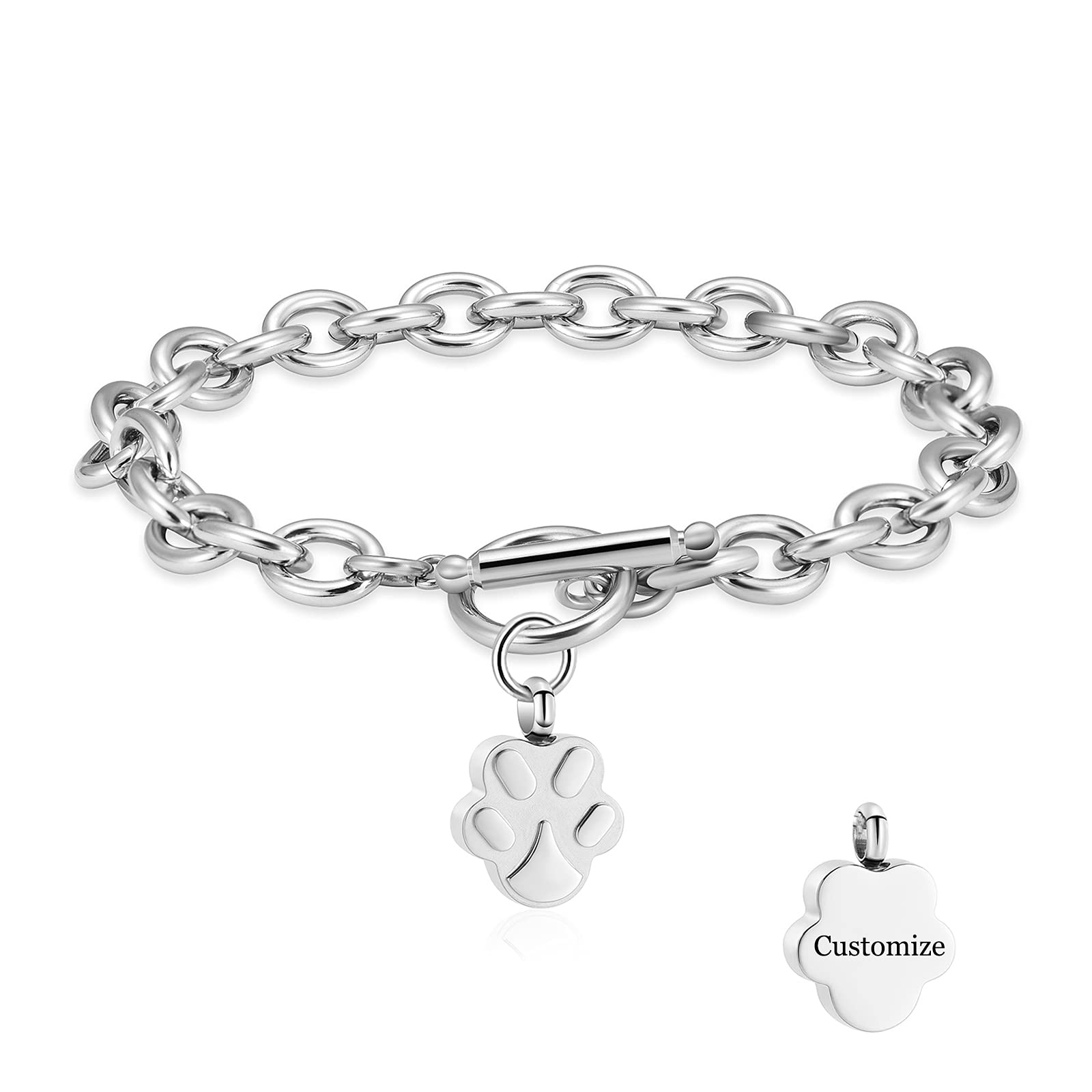 "Dog Paw Print Cremation Jewelry Urn Bracelet for Ashes Memorial Urn Bangle for Dog's Cat's Ashes Keepsake Bracelet Ash Locket, Metal, not known"