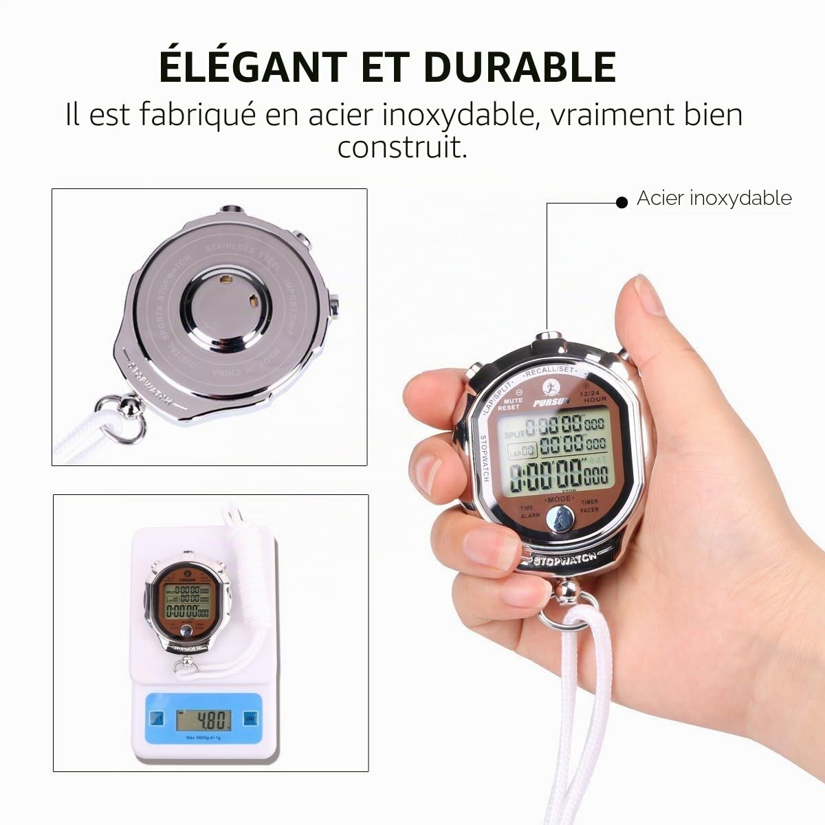 LAOPAO Métal Chronomètre, 200 Pcs Mémoire 1/1000 Seconde Précision | Métronome, Réveil, Horloge, Calendrier, Compte à Rebours Fonction, Silencieux, Étanche, pour Entraîneurs Athlètes Football