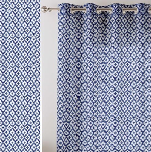 Vargottam Blue Ikat Pattern Sheer Georgette Curtains for French Doors & Balcony - 2 Panels, 96" Long, Light Filtering, Grommet Top Printed Drapes for Living Room or Lounge