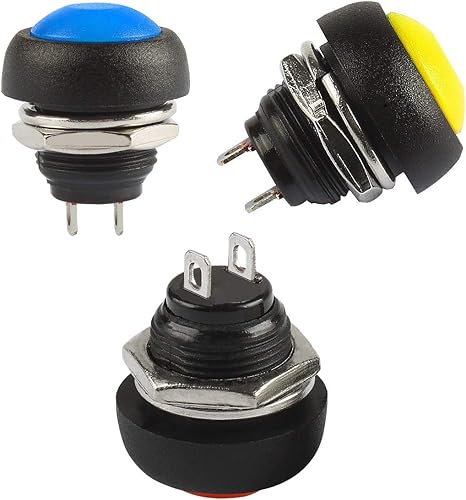 Miniatura 3 de 12 botones momentáneos impermeables de 0.472 pulgadas SPST ONOFF 3A3V-5V-9V-12V-24V-230VAC, mini botón redondo sin cerradura para trompeta de coche,