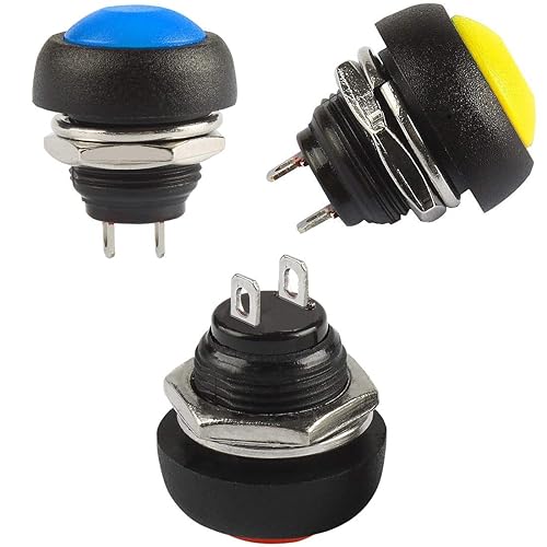 Miniatura 3 de 12 botones momentáneos impermeables de 0.472 pulgadas SPST ONOFF 3A3V-5V-9V-12V-24V-230VAC, mini botón redondo sin cerradura para trompeta de coche,