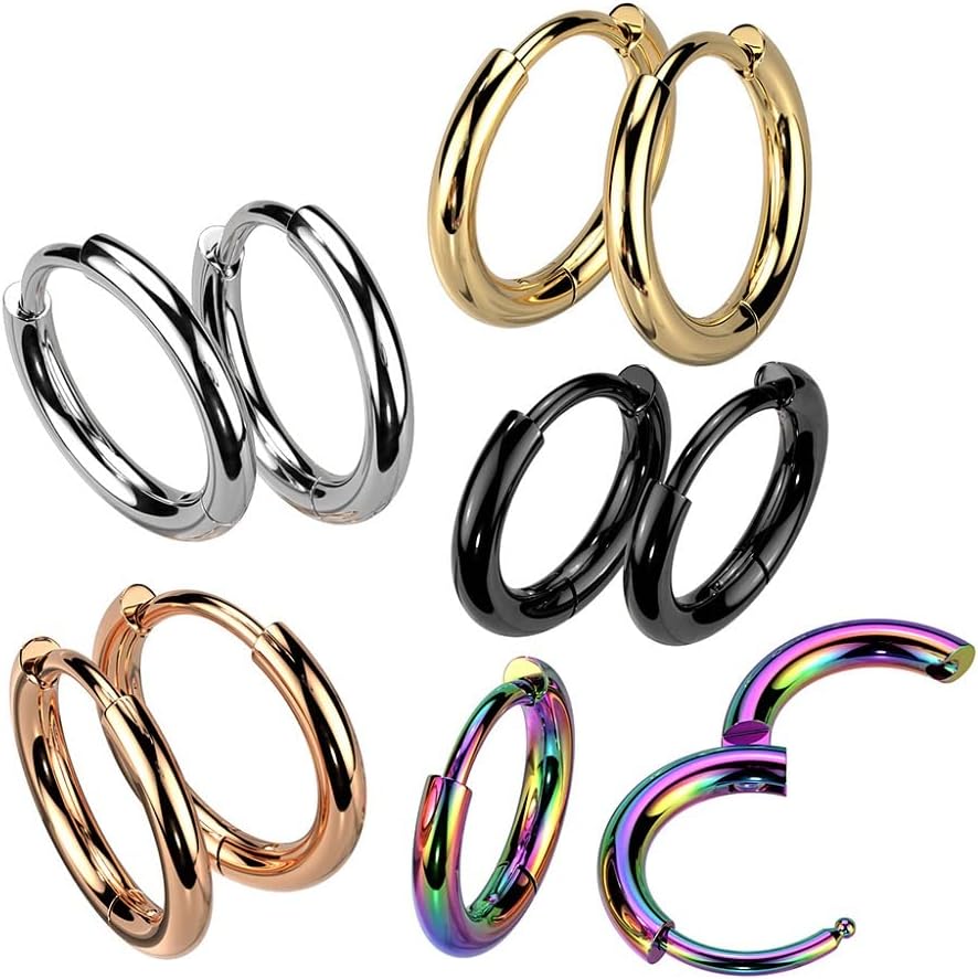 18GA 316L Stainless Steel 2mm Thick Hinged Round Hoop Earrings, Sold as a Pair - Image 3