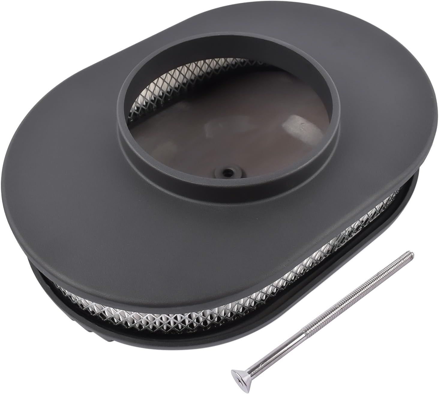 12" Oval Black Aluminum Half Finned Air Cleaner Replacement for Chevy Ford Classic