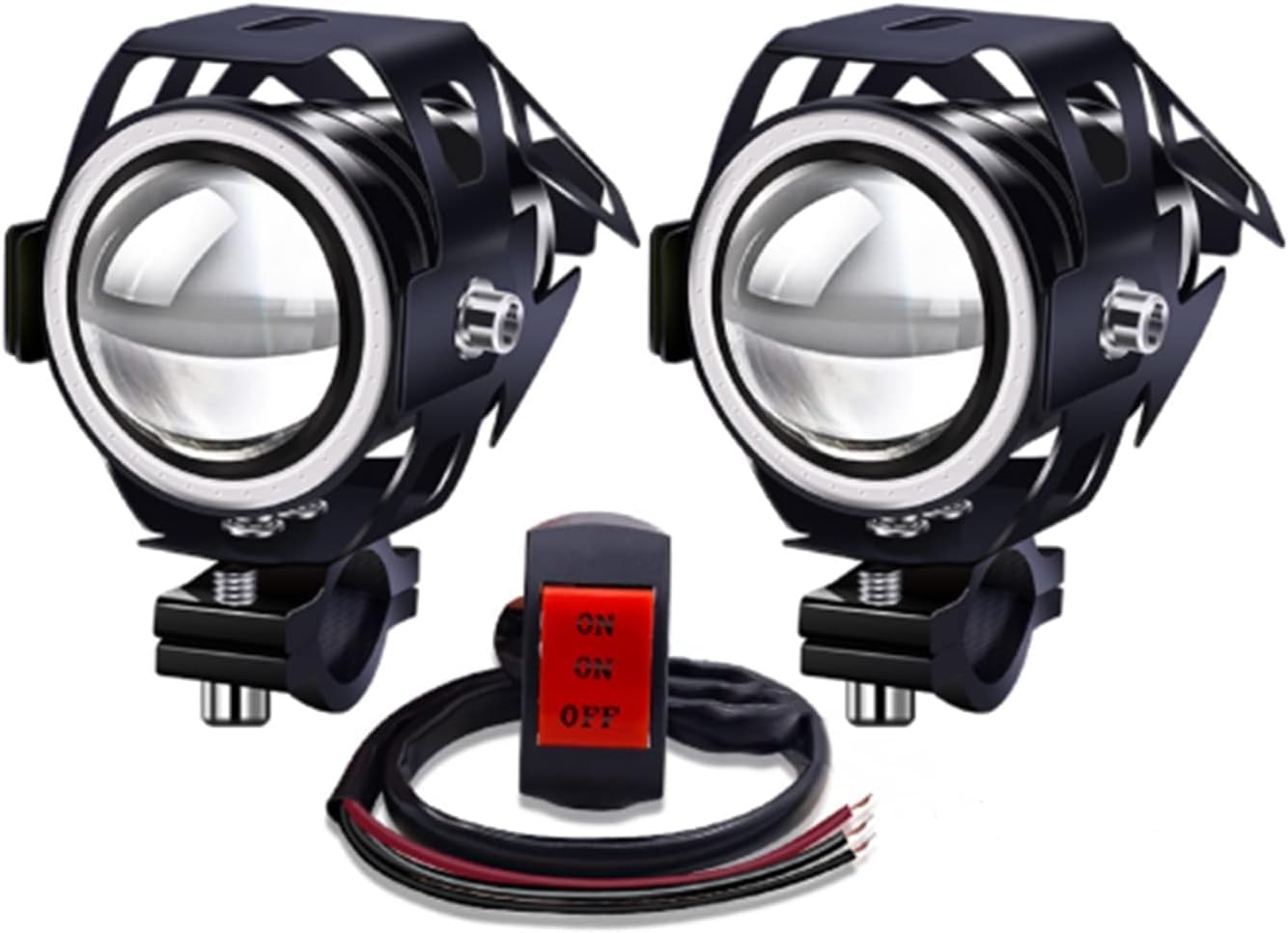 Motorcycle Led Fog Lights Driving Spotlight with Colorful Angel Eyes Halo Ring, Motorcycle Auxiliary Lights with Switch for Motorbike Dirtbike Scooter ATV UTV 2PCS (Colorful)