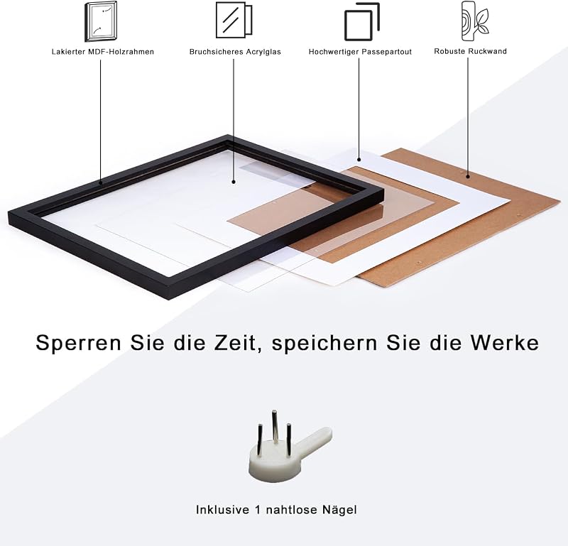 Joyshare Képkeret 30x40 cm - Fekete Fa Keret Akrilüveggel, Paszpartúval, Kétirányú Felfüggesztéssel, Gyerekbiztos, Fotókhoz, Poszterekhez, O