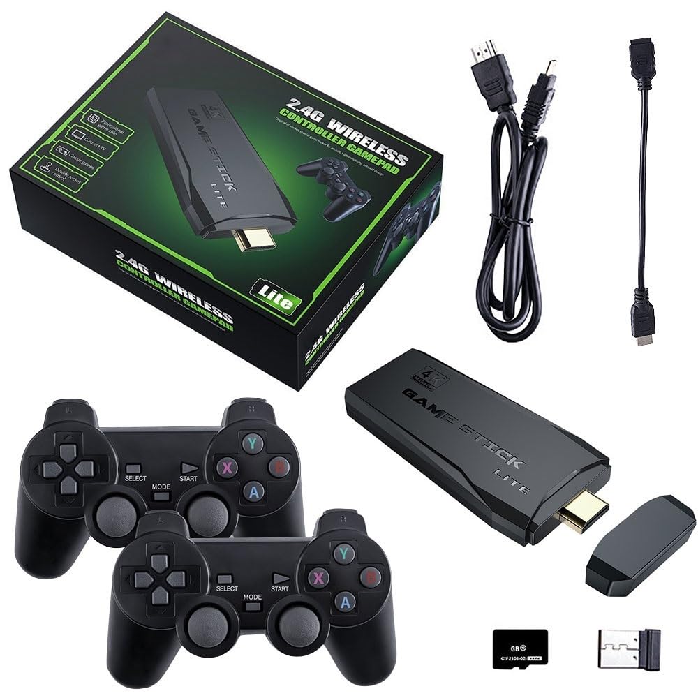kweie-yeie Retro Game Stick Console, 128GB Plug and Play TV Gaming System with Dual 2.4GHz Wireless Controllers, HDMI-Compatible Output, Compact Retro Style Game Console (128, GB)