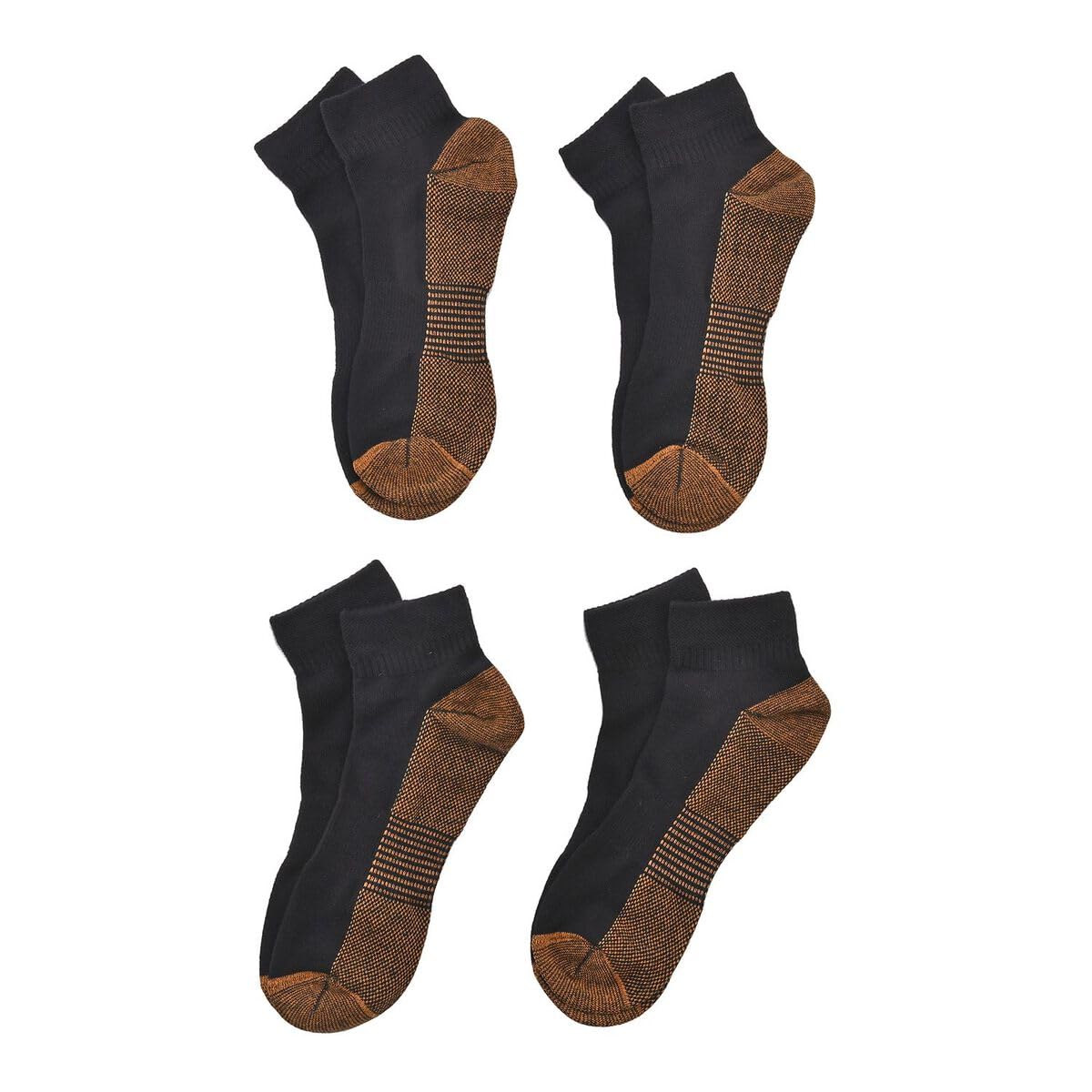 TJCSet of 4 Pairs Antibacterial Copper Infused Compression Socks Size 5-10 - Black