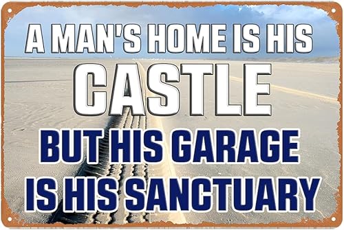 Letrero de metal de garaje para hombre, cueva divertida, decoración de garaje, letreros de pared de metal, decoración vintage de cueva de hombre