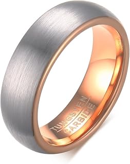 6MM Men Wedding Bands, Rose Gold Promise Ring Customize Brushed Dome Tungsten Promise Ring with Name Size 8