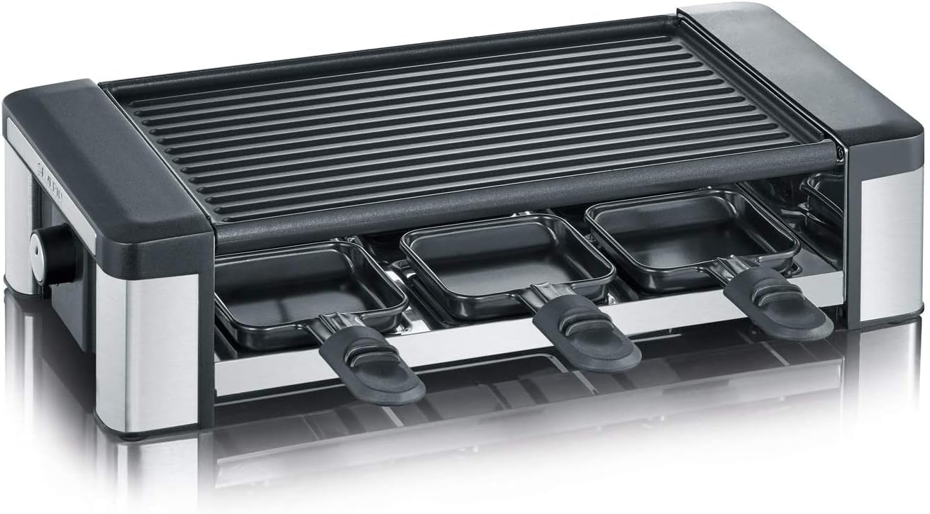 Severin Raclette Grill with 850 W of Power RG 2676, Brushed Stainless Steel-Black