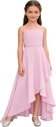Choomomo Kids Girls High Low Maxi Formal Dress Asymmetric Ruffle Wedding Party Junior Bridesmaid Dress