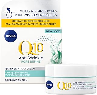 NIVEA Q10 Anti-Wrinkle Pore Refine Extra Light Day Cream | Anti-Aging face cream for combination skin, 50mL