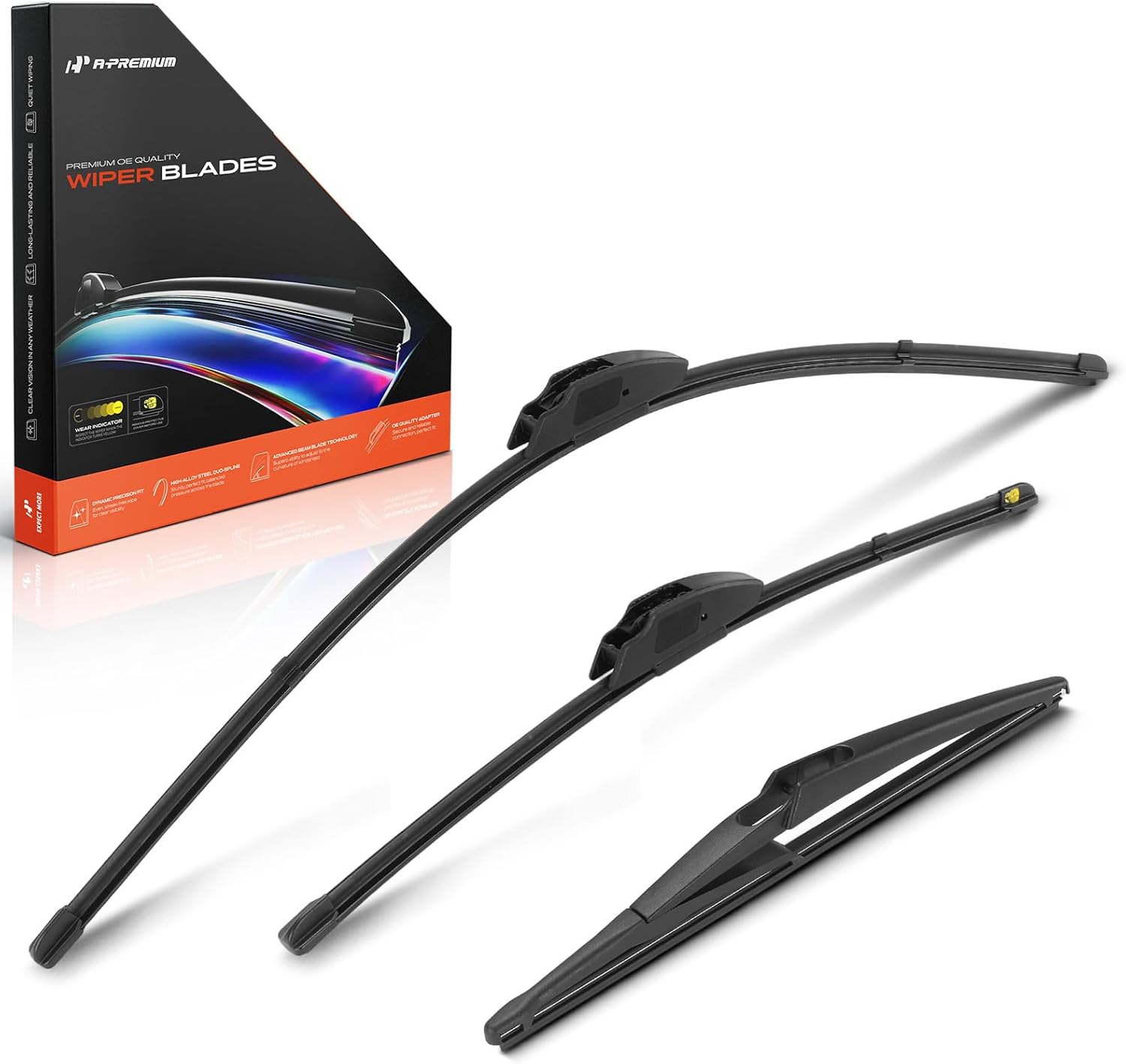 A-Premium 26"+17"+12" Windshield Wiper Blades Compatible with Nissan Rogue 2014-2024, Pathfinder 2013-2020 - Front Rear Wipers Blade Set for Hook/Snap Claw, with Wear Indicator & Towel (Pack of 3)