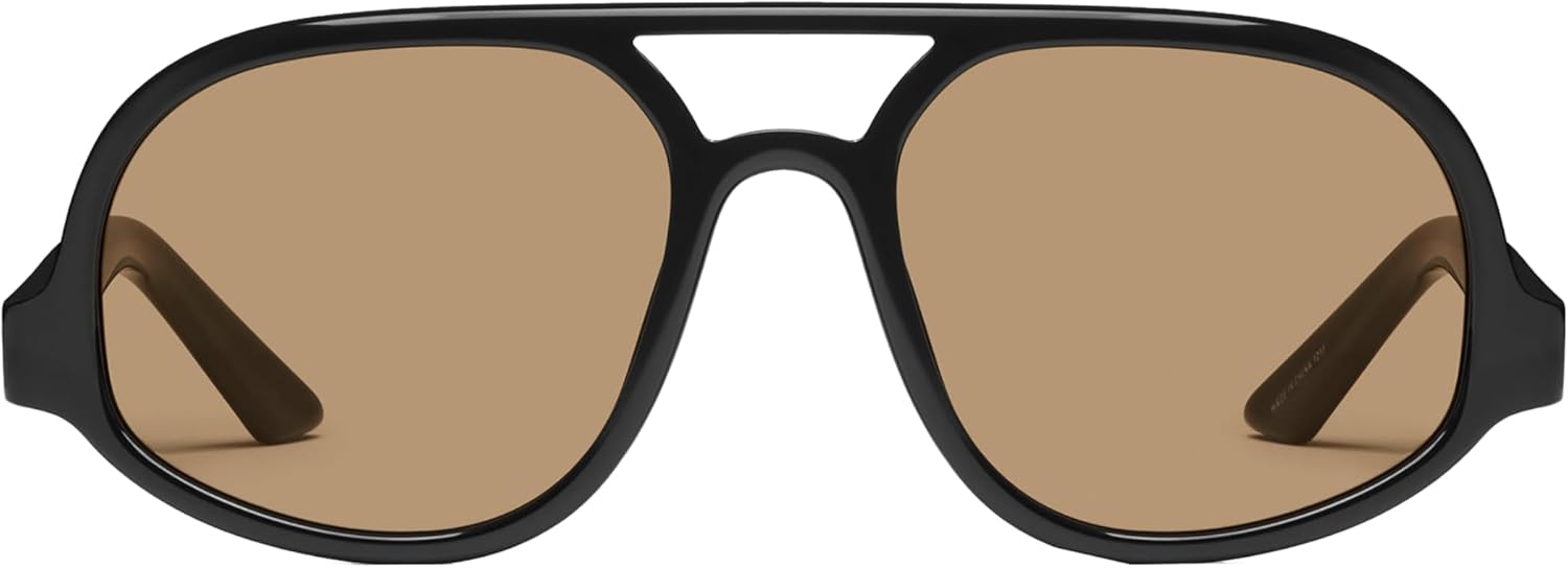 QUAY - Sunglasses for Men & Women, Aviator Lenses with UV Protection (Jet Set, Black/Tan)